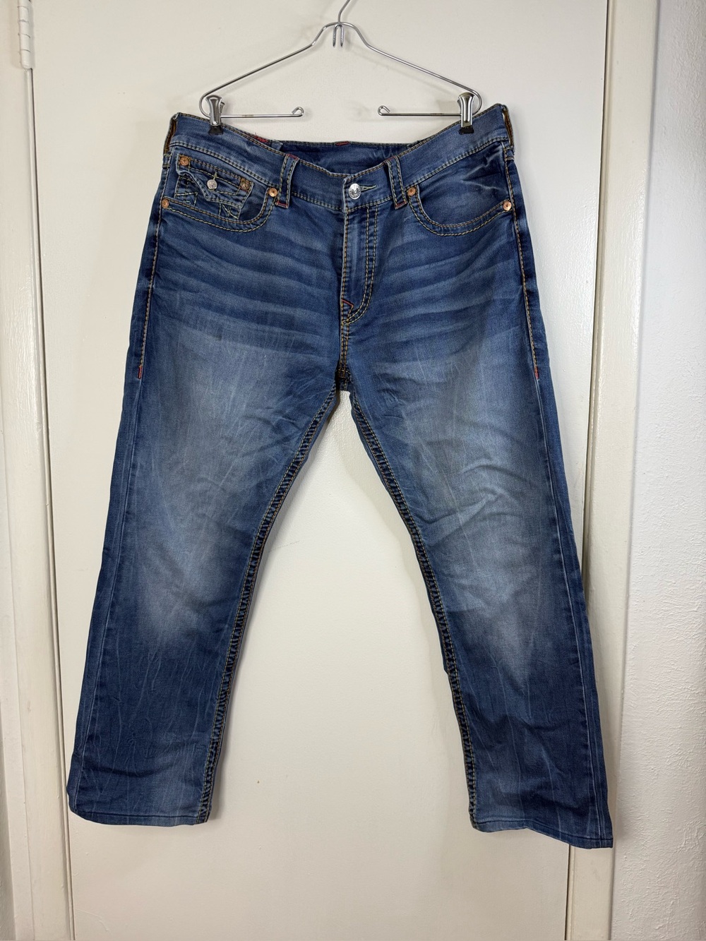 True religion, big Ricky flap, slim, men’s blue denim jeans 38